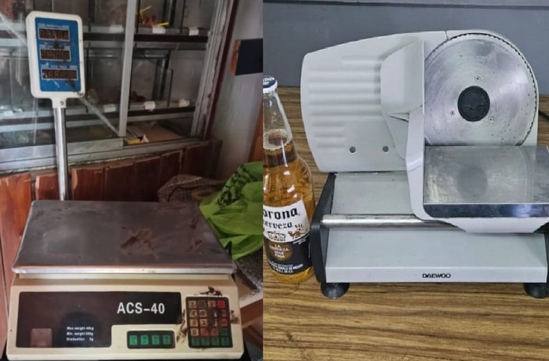 La balanza y la cortadora de fiambre que habían sido robadas en Villa Rosa.