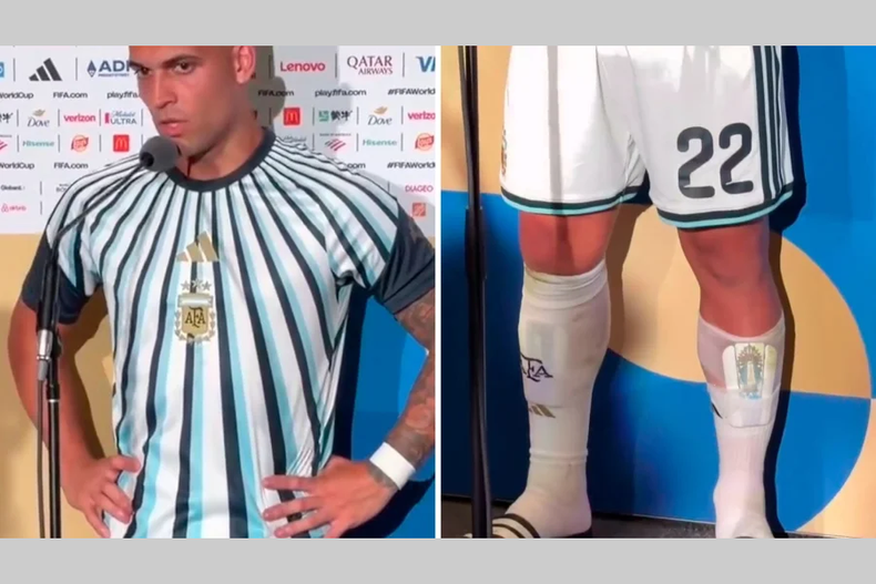 Lautaro Martínez llevó a la Virgen de Luján en su canillera. (nuevodiarioweb.com.ar).
