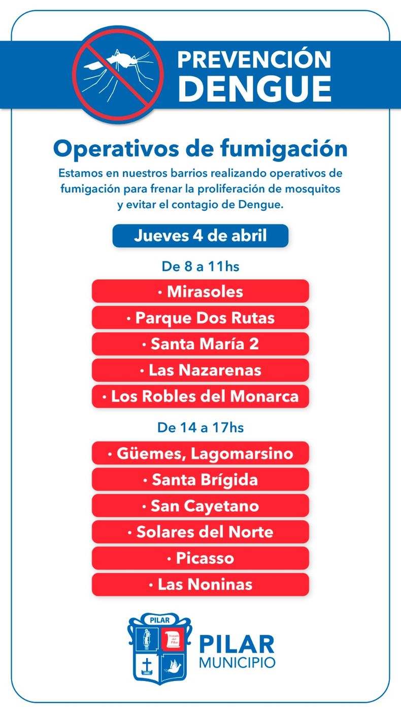 Cronograma de fumigaci&oacute;n para este jueves.