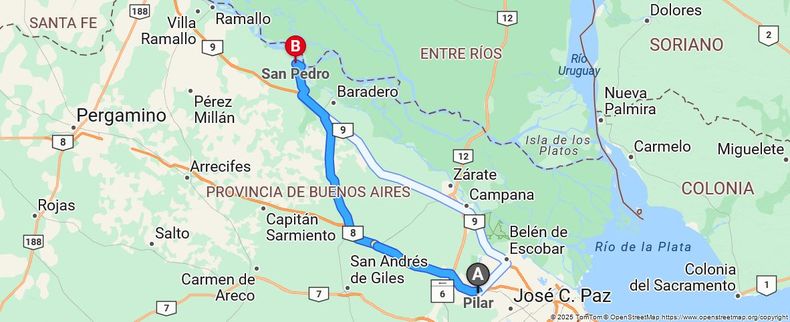Distancia entre Pilar y San Pedro. (Captura de pantalla)..jpg