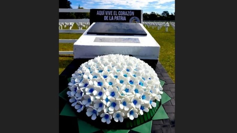 La hortensia, en el cenotafio (fotos: Alejandra Sisti)..