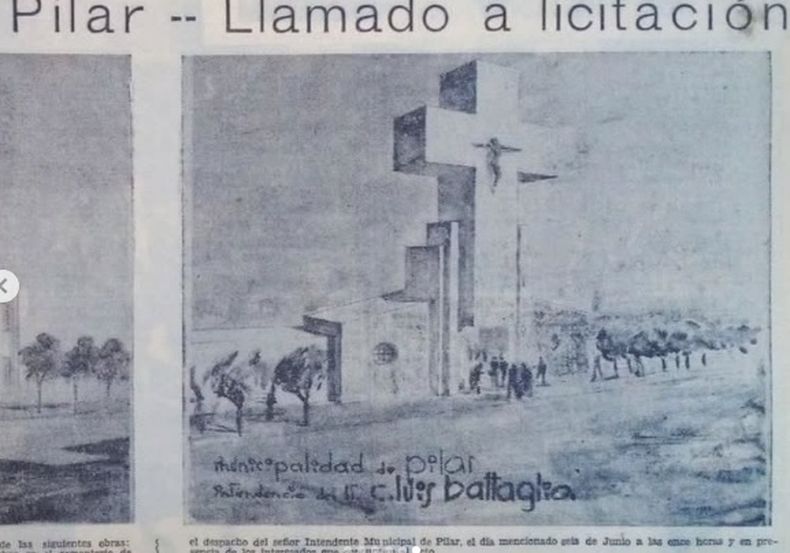 El diario El Argentino de La Plata anuncia la licitaci&oacute;n de las obras de Francisco Salamone en Pilar (1938).