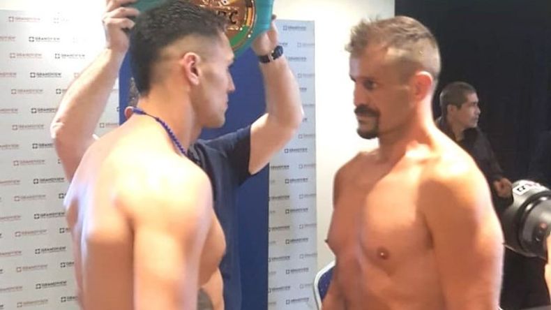 PESAJE. Peralta y su primer frente a frente ante Maldonado. .