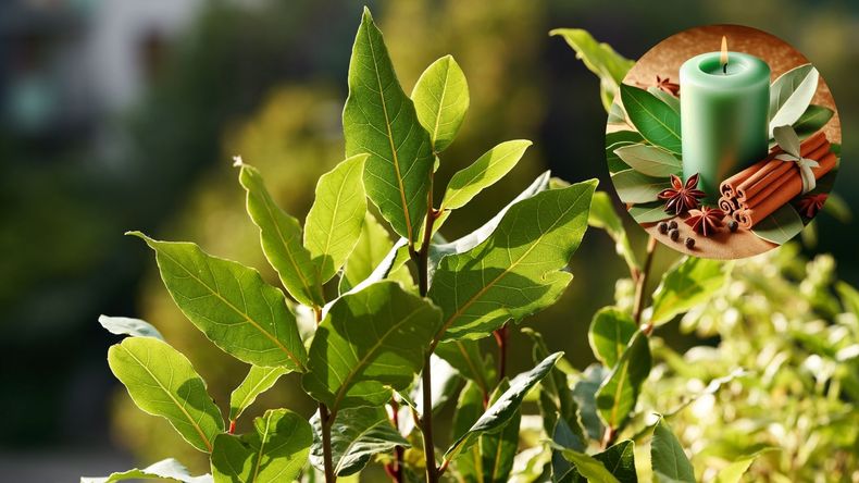 Alcanza con hojas de laurel y una vela verde. (Shutterstock)..jpg