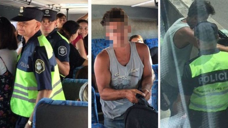 ¿PEDÓFILO A BORDO? La policía subió al micro en el peaje. Imágenes del detenido arriba del colectivo y cuando revisaban su mochila. .