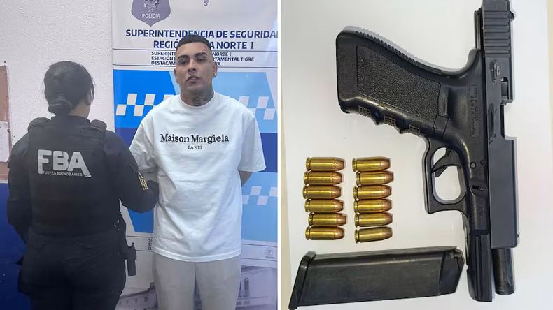 DETENIDO. Callejero Fino seguirá detenido. A la derecha, el arma y las municiones halladas en su camioneta.