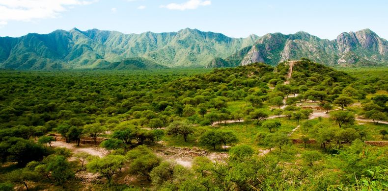 Las ruinas en el monte y uno de los dos cerros aterrazados. (Shutterstock)..jpg