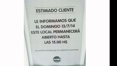 El hipermercado Jumbo comunicó que estará cerrado durante el partido..