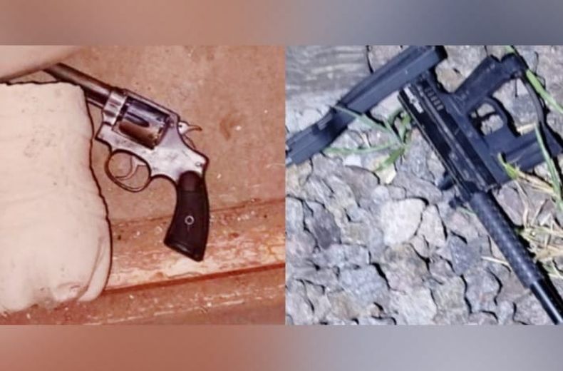 Las armas secuestradas en el interior de la vivienda donde se refugió el sujeto.&nbsp;