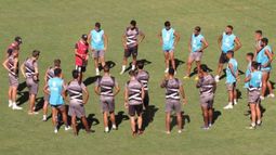 ARENGA. Marcogiuseppe habla con los jugadores antes de empezar la práctica. FOTO. PRENSA REAL PILAR..