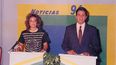 Liliana Forte y Marcelo Colombo conduciendo el noticiero, en 1991.. Liliana Forte y Marcelo Colombo conduciendo el noticiero, en 1991..