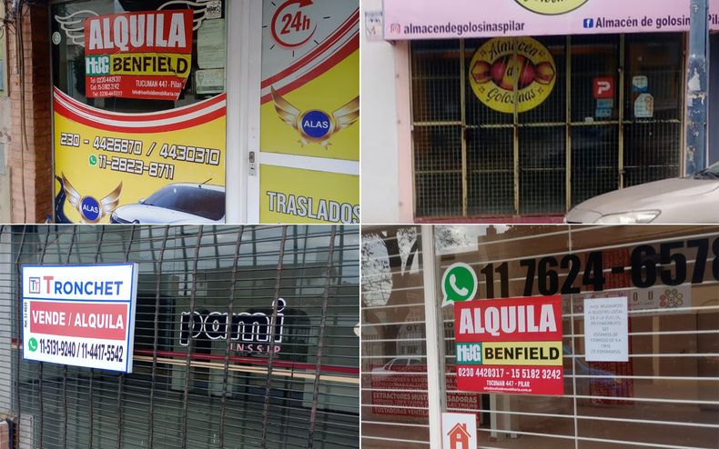 POSTALES. Algunos de los locales vacíos en dos cuadras del centro de Pilar. &nbsp;