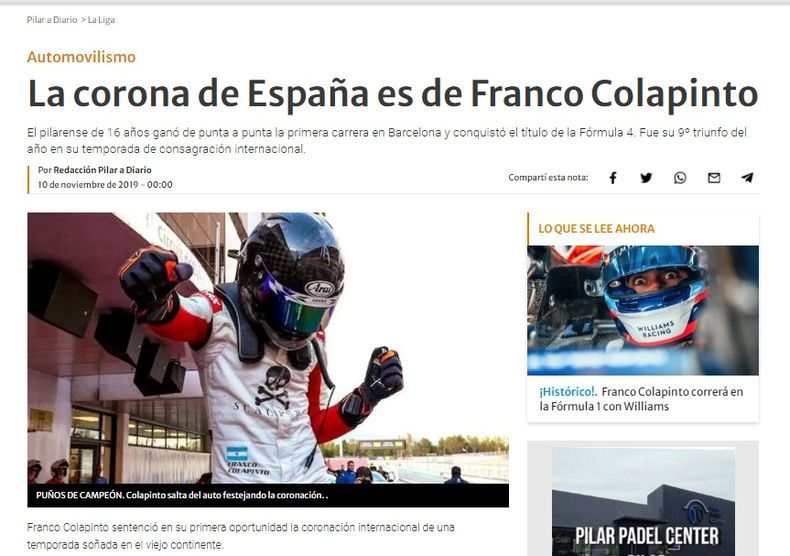 Franco Colapinto consiguió el título de la F4 de España en 2019.