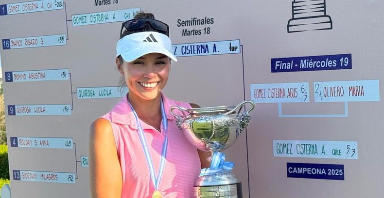SONRISA. Gómez Cisterna junto a la copa de Aficionadas que retuvo en Pilará.