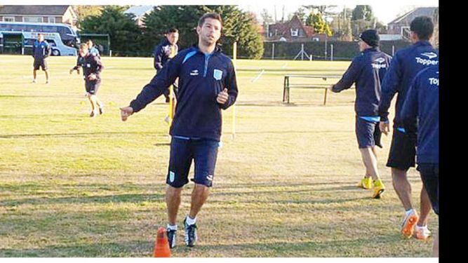 (@RacingClub). RECUPERADO. Grimi volvió a trabajar a la par de sus compañeros en Mapuche..